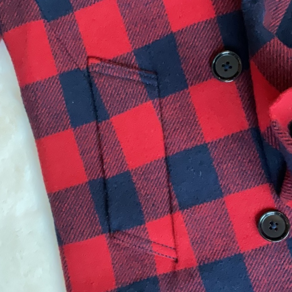 J. Crew Red and Navy Buffalo Check Peacoat - Picture 5 of 12